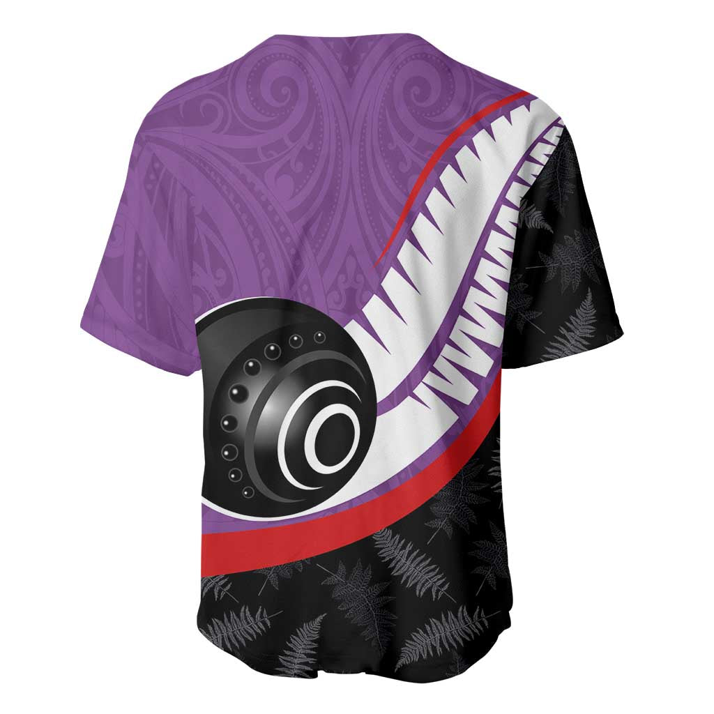 Personalised Aotearoa Lawn Bowls Baseball Jersey Maori and Silver Fern Sporty Style Purple Color LT03 - Polynesian Pride