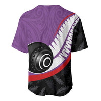 Personalised Aotearoa Lawn Bowls Baseball Jersey Maori and Silver Fern Sporty Style Purple Color LT03 - Polynesian Pride