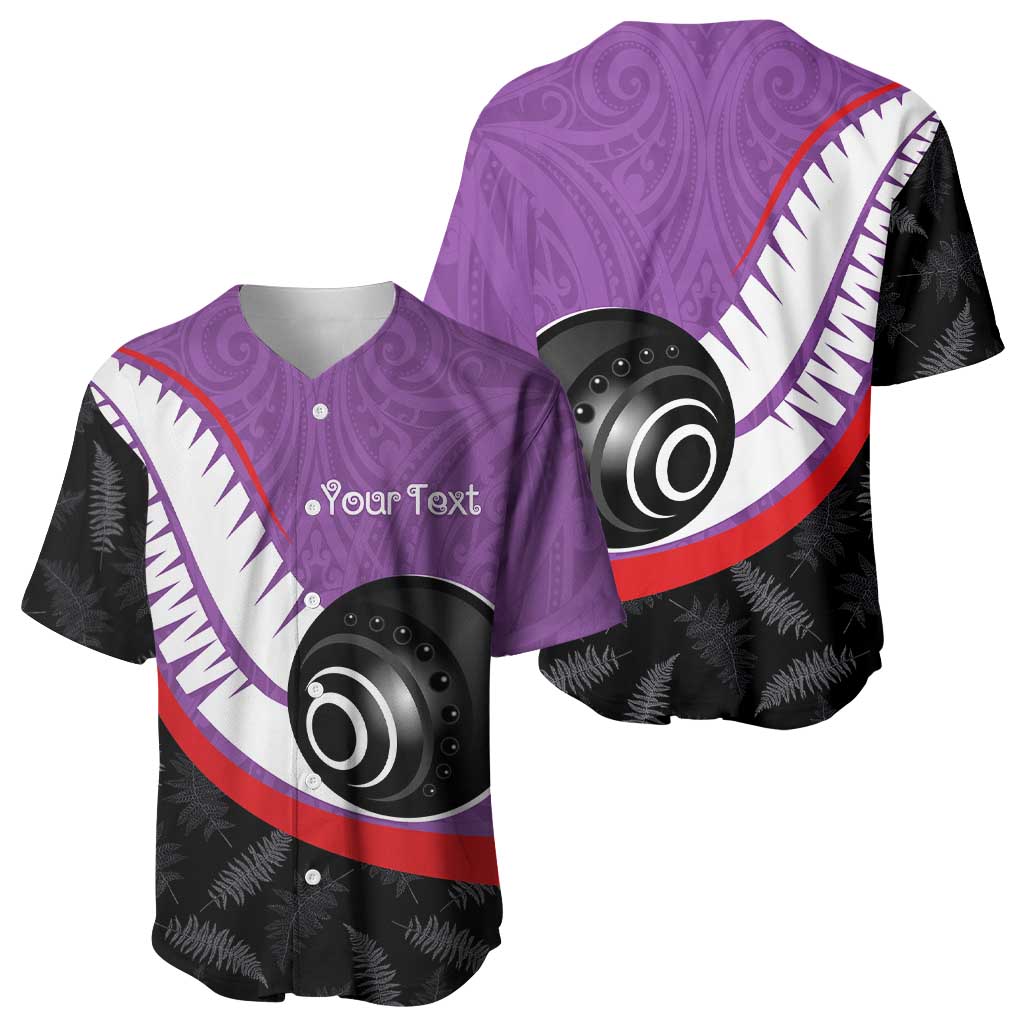 Personalised Aotearoa Lawn Bowls Baseball Jersey Maori and Silver Fern Sporty Style Purple Color LT03 - Polynesian Pride