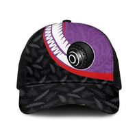 Aotearoa Lawn Bowls Baseball Net Cap Maori and Silver Fern Sporty Style Purple Color LT03 One Size Black Purple - Polynesian Pride