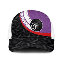 Aotearoa Lawn Bowls Baseball Net Cap Maori and Silver Fern Sporty Style Purple Color LT03 One Size White Purple - Polynesian Pride