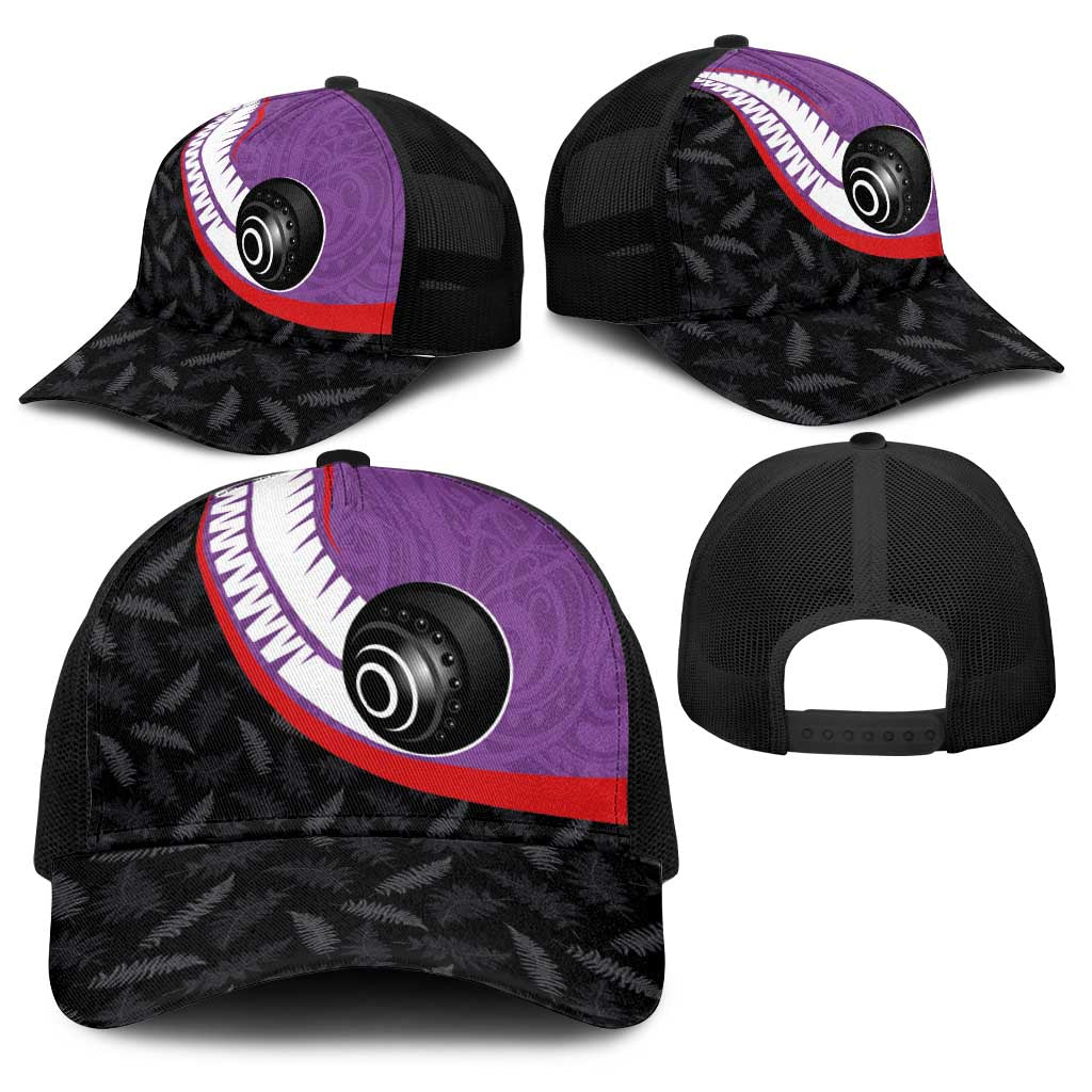 Aotearoa Lawn Bowls Baseball Net Cap Maori and Silver Fern Sporty Style Purple Color LT03 - Polynesian Pride