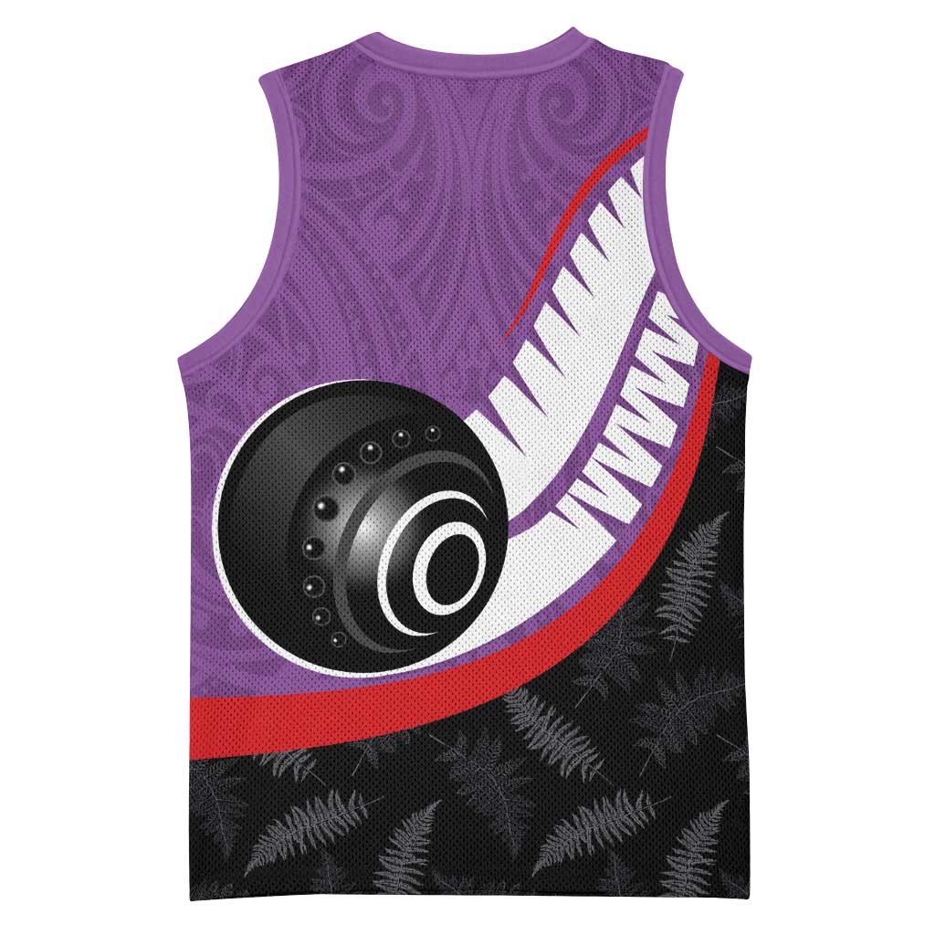 Personalised Aotearoa Lawn Bowls Basketball Jersey Maori and Silver Fern Sporty Style Purple Color LT03 - Polynesian Pride