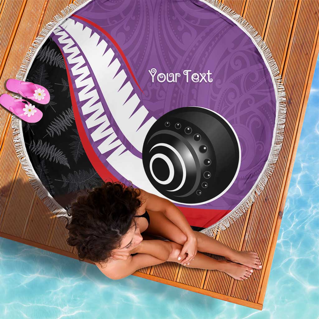 Personalised Aotearoa Lawn Bowls Beach Blanket Maori and Silver Fern Sporty Style Purple Color LT03 - Polynesian Pride