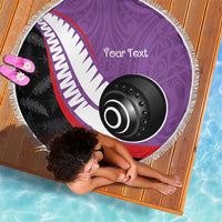 Personalised Aotearoa Lawn Bowls Beach Blanket Maori and Silver Fern Sporty Style Purple Color LT03 - Polynesian Pride