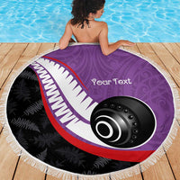 Personalised Aotearoa Lawn Bowls Beach Blanket Maori and Silver Fern Sporty Style Purple Color LT03 - Polynesian Pride