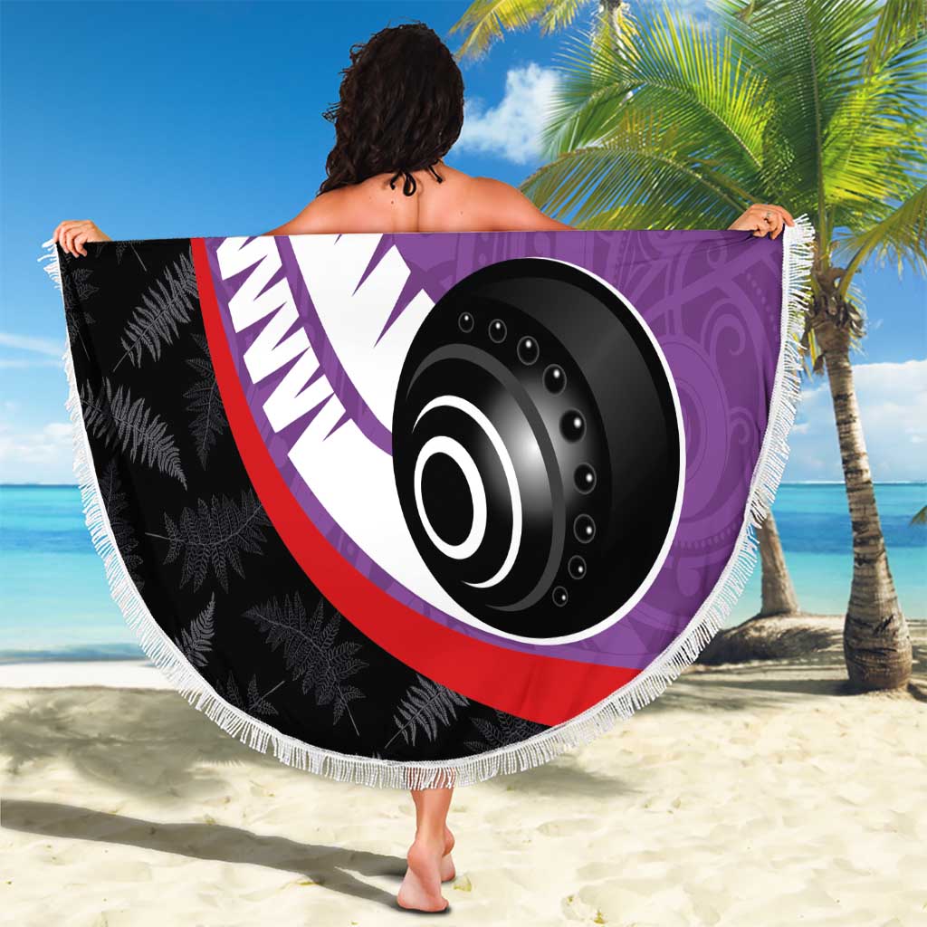 Personalised Aotearoa Lawn Bowls Beach Blanket Maori and Silver Fern Sporty Style Purple Color LT03 - Polynesian Pride