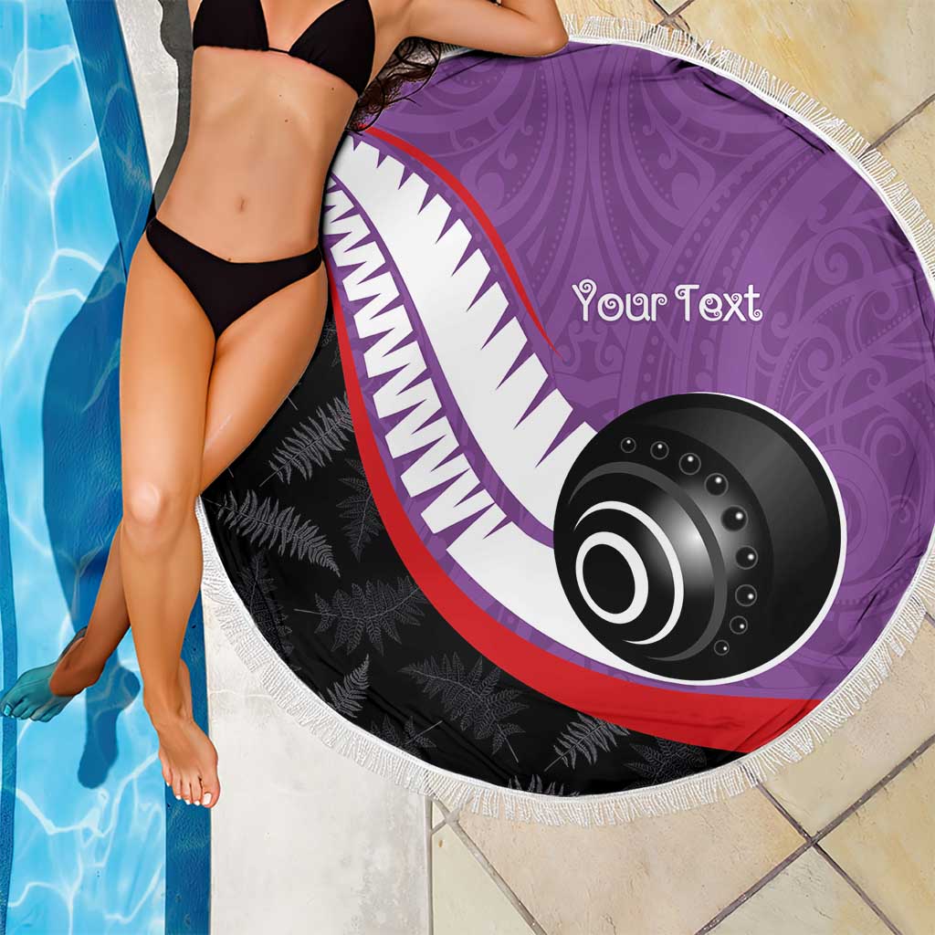 Personalised Aotearoa Lawn Bowls Beach Blanket Maori and Silver Fern Sporty Style Purple Color LT03 - Polynesian Pride