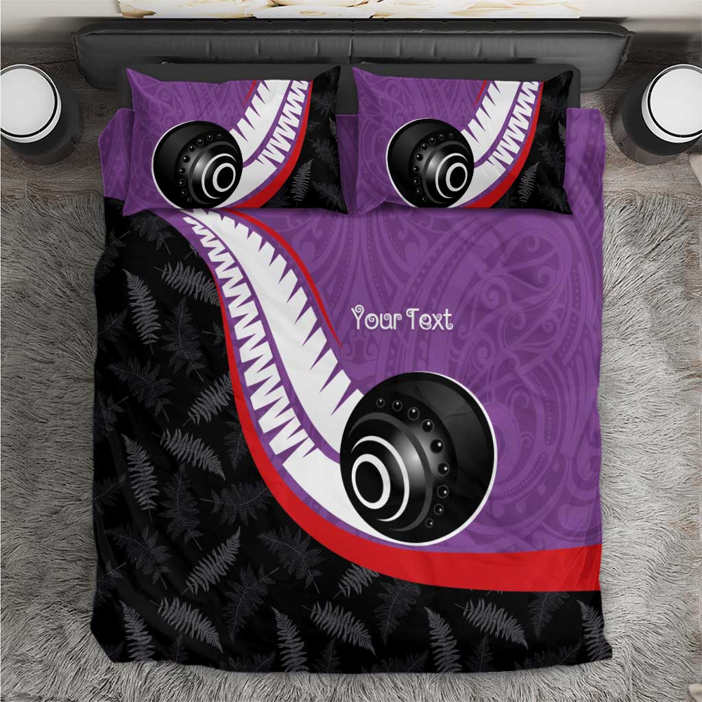 Personalised Aotearoa Lawn Bowls Bedding Set Maori and Silver Fern Sporty Style Purple Color LT03 Purple - Polynesian Pride