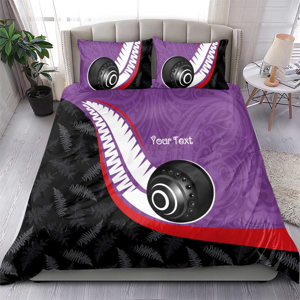 Personalised Aotearoa Lawn Bowls Bedding Set Maori and Silver Fern Sporty Style Purple Color LT03 - Polynesian Pride