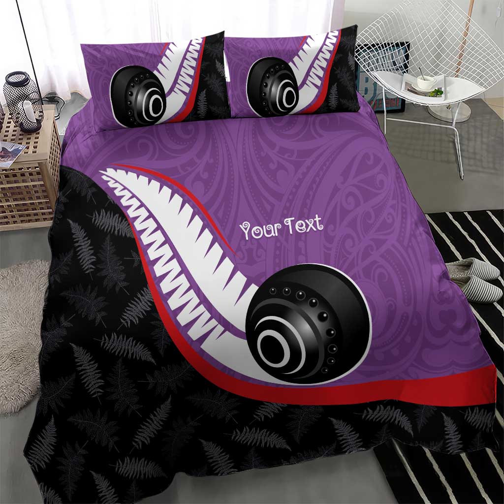 Personalised Aotearoa Lawn Bowls Bedding Set Maori and Silver Fern Sporty Style Purple Color LT03 - Polynesian Pride