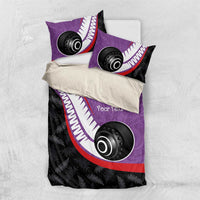 Personalised Aotearoa Lawn Bowls Bedding Set Maori and Silver Fern Sporty Style Purple Color LT03 US Twin 172cm x 218cm Purple - Polynesian Pride