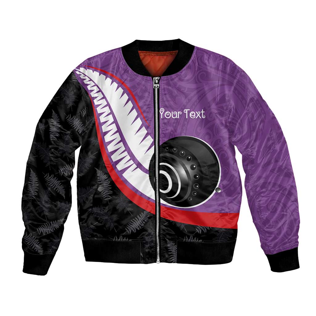 Personalised Aotearoa Lawn Bowls Bomber Jacket Maori and Silver Fern Sporty Style Purple Color LT03 Unisex Purple - Polynesian Pride