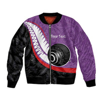 Personalised Aotearoa Lawn Bowls Bomber Jacket Maori and Silver Fern Sporty Style Purple Color LT03 Unisex Purple - Polynesian Pride