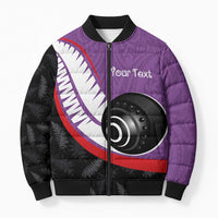 Personalised Aotearoa Lawn Bowls Bomber Puffer Jacket Maori and Silver Fern Sporty Style Purple Color LT03 Unisex Purple - Polynesian Pride