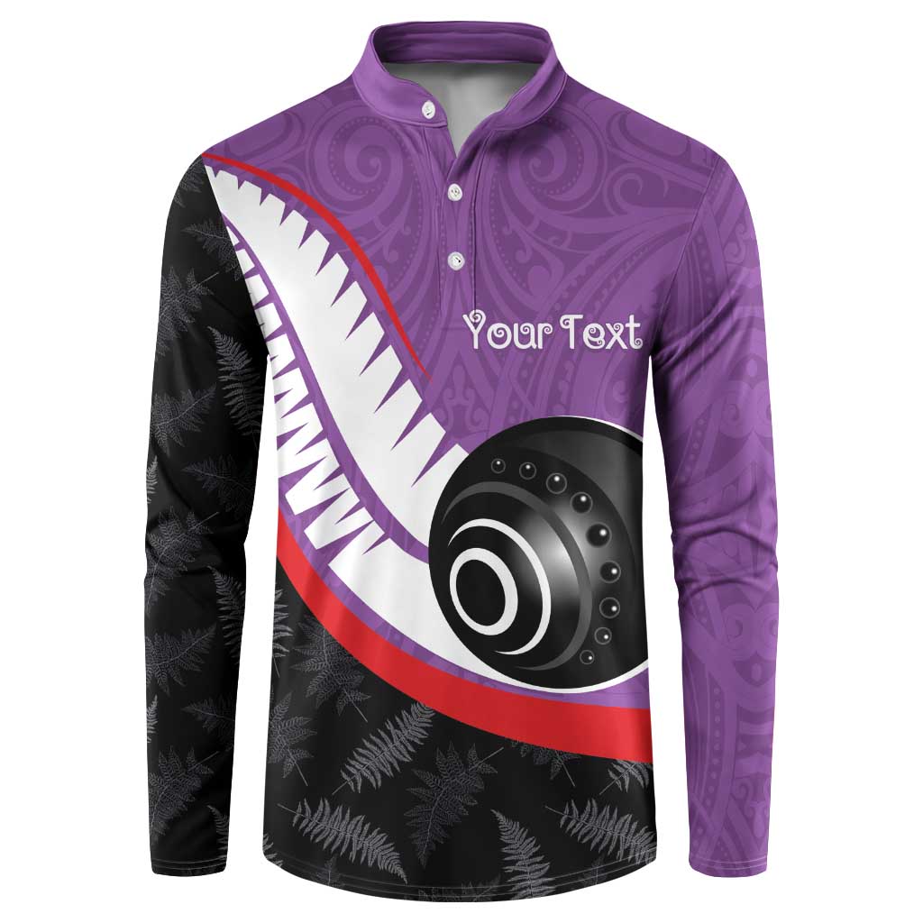 Personalised Aotearoa Lawn Bowls Button Sweatshirt Maori and Silver Fern Sporty Style Purple Color LT03 Purple - Polynesian Pride
