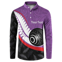 Personalised Aotearoa Lawn Bowls Button Sweatshirt Maori and Silver Fern Sporty Style Purple Color LT03 Purple - Polynesian Pride