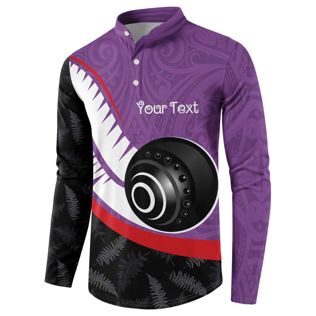 Personalised Aotearoa Lawn Bowls Button Sweatshirt Maori and Silver Fern Sporty Style Purple Color LT03 - Polynesian Pride