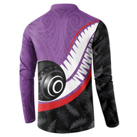 Personalised Aotearoa Lawn Bowls Button Sweatshirt Maori and Silver Fern Sporty Style Purple Color LT03 - Polynesian Pride