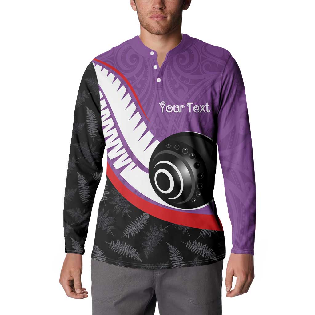 Personalised Aotearoa Lawn Bowls Button Sweatshirt Maori and Silver Fern Sporty Style Purple Color LT03 - Polynesian Pride