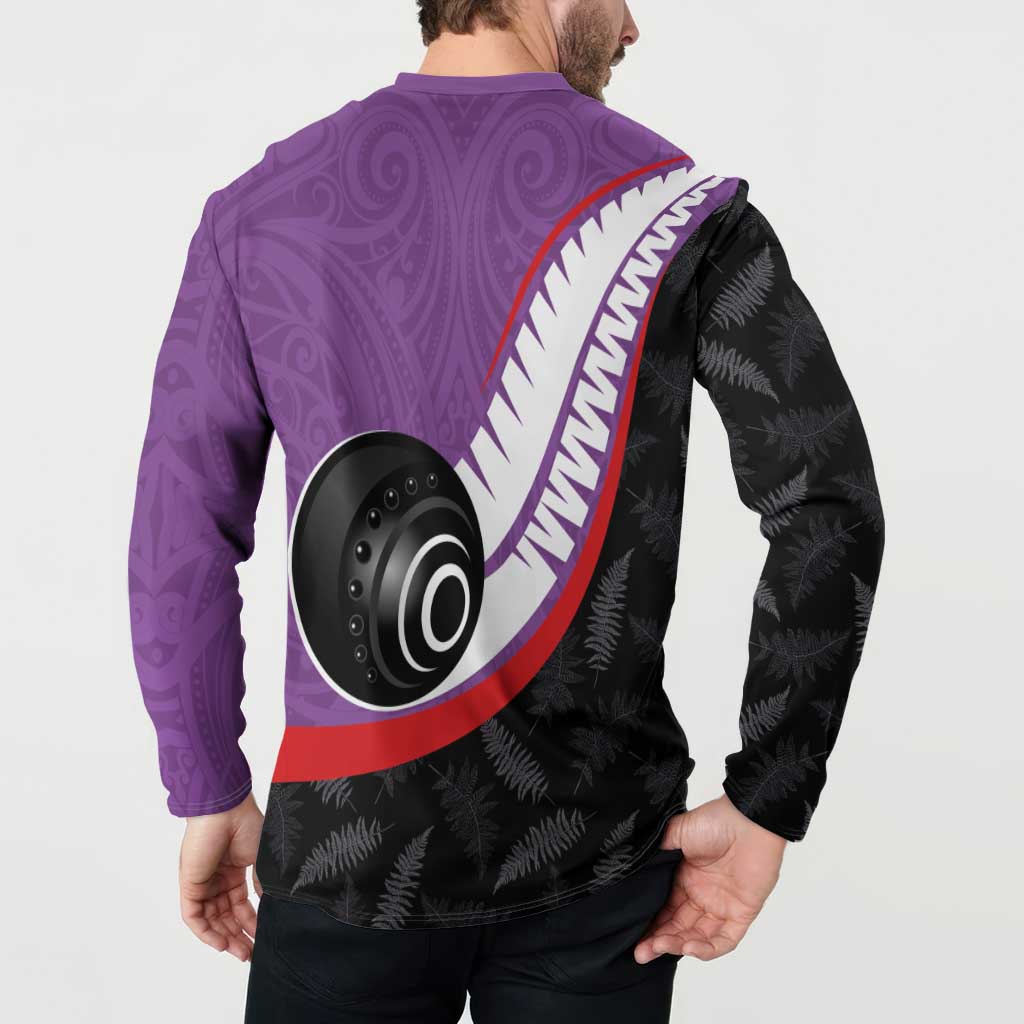 Personalised Aotearoa Lawn Bowls Button Sweatshirt Maori and Silver Fern Sporty Style Purple Color LT03 - Polynesian Pride