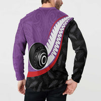 Personalised Aotearoa Lawn Bowls Button Sweatshirt Maori and Silver Fern Sporty Style Purple Color LT03 - Polynesian Pride