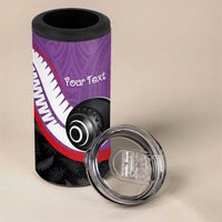 Personalised Aotearoa Lawn Bowls 4 in 1 Can Cooler Tumbler Maori and Silver Fern Sporty Style Purple Color LT03 - Polynesian Pride