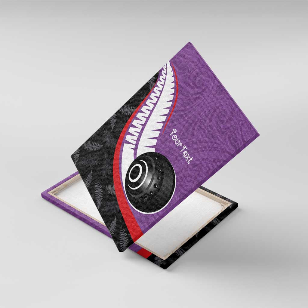 Personalised Aotearoa Lawn Bowls Canvas Wall Art Maori and Silver Fern Sporty Style Purple Color LT03 With Frame Purple - Polynesian Pride