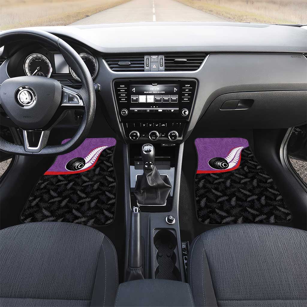 Aotearoa Lawn Bowls Car Mats Maori and Silver Fern Sporty Style Purple Color LT03 Set 2pcs - Front Purple - Polynesian Pride