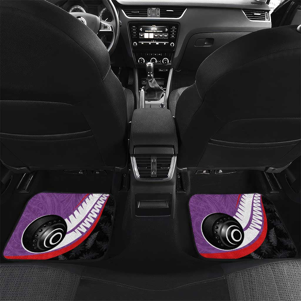 Aotearoa Lawn Bowls Car Mats Maori and Silver Fern Sporty Style Purple Color LT03 Set 2pcs - Back Purple - Polynesian Pride