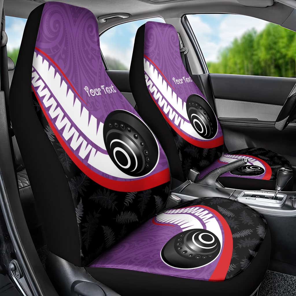 Personalised Aotearoa Lawn Bowls Car Seat Cover Maori and Silver Fern Sporty Style Purple Color LT03 - Polynesian Pride