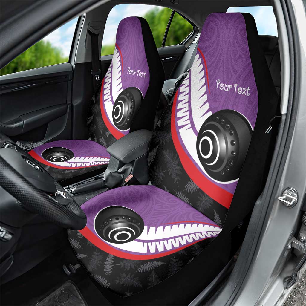Personalised Aotearoa Lawn Bowls Car Seat Cover Maori and Silver Fern Sporty Style Purple Color LT03 - Polynesian Pride