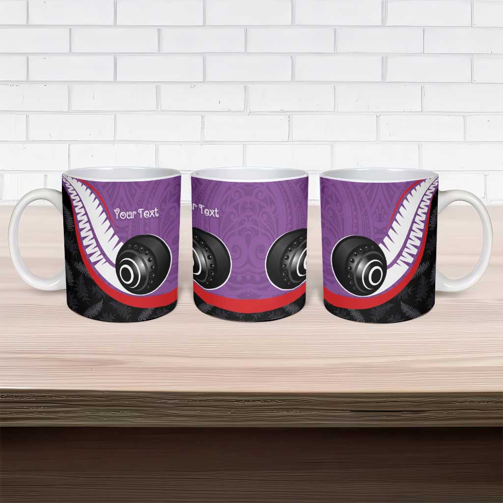 Personalised Aotearoa Lawn Bowls Ceramic Mug Maori and Silver Fern Sporty Style Purple Color LT03 - Polynesian Pride