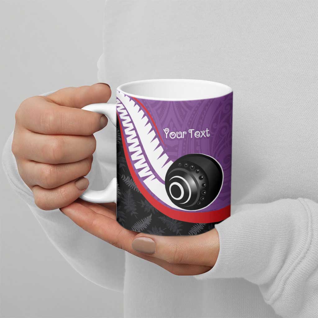 Personalised Aotearoa Lawn Bowls Ceramic Mug Maori and Silver Fern Sporty Style Purple Color LT03 - Polynesian Pride