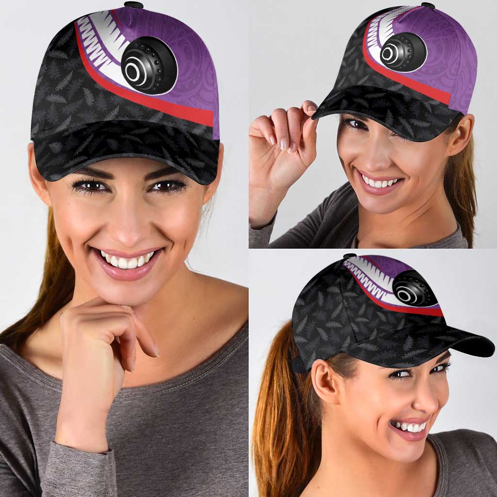 Aotearoa Lawn Bowls Classic Cap Maori and Silver Fern Sporty Style Purple Color LT03 - Polynesian Pride