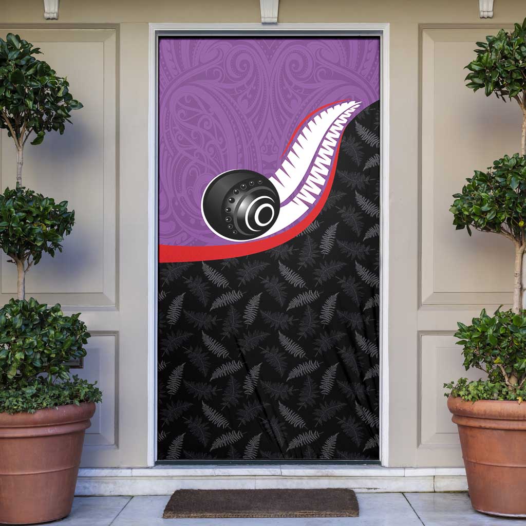 Aotearoa Lawn Bowls Door Cover Maori and Silver Fern Sporty Style Purple Color LT03 Purple - Polynesian Pride
