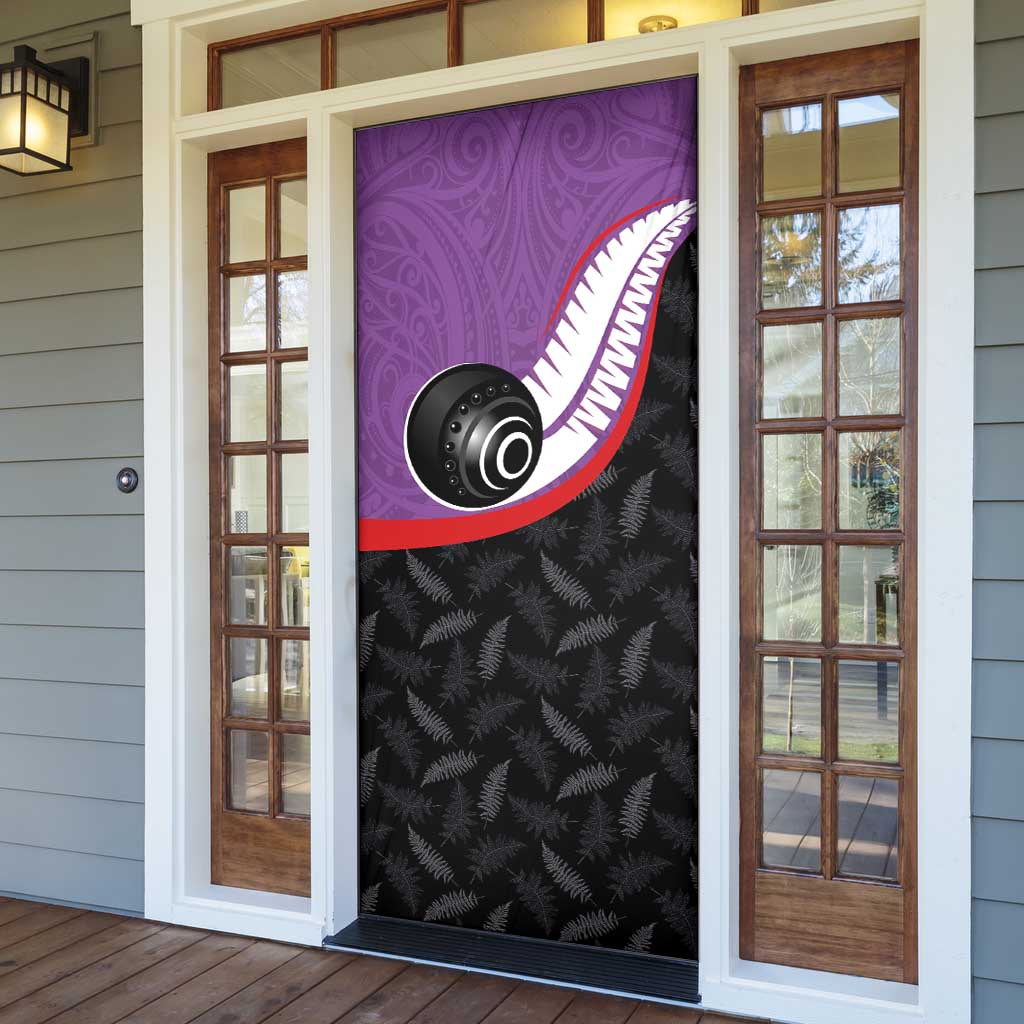 Aotearoa Lawn Bowls Door Cover Maori and Silver Fern Sporty Style Purple Color LT03 - Polynesian Pride