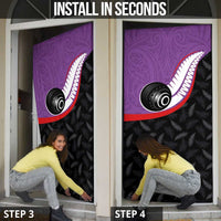Aotearoa Lawn Bowls Door Cover Maori and Silver Fern Sporty Style Purple Color LT03 - Polynesian Pride