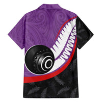 Personalised Aotearoa Lawn Bowls Family Matching Off The Shoulder Long Sleeve Dress and Hawaiian Shirt Maori and Silver Fern Sporty Style Purple Color LT03 - Polynesian Pride