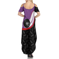 Personalised Aotearoa Lawn Bowls Family Matching Summer Maxi Dress and Hawaiian Shirt Maori and Silver Fern Sporty Style Purple Color LT03 - Polynesian Pride