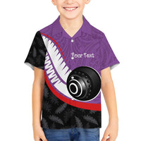 Personalised Aotearoa Lawn Bowls Family Matching Summer Maxi Dress and Hawaiian Shirt Maori and Silver Fern Sporty Style Purple Color LT03 Son's Shirt Purple - Polynesian Pride
