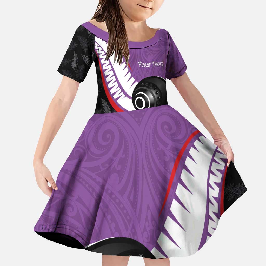 Personalised Aotearoa Lawn Bowls Family Matching Tank Maxi Dress and Hawaiian Shirt Maori and Silver Fern Sporty Style Purple Color LT03 Daughter's Dress Purple - Polynesian Pride