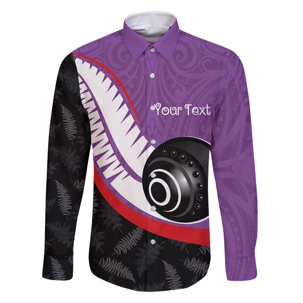 Personalised Aotearoa Lawn Bowls Family Matching Tank Maxi Dress and Hawaiian Shirt Maori and Silver Fern Sporty Style Purple Color LT03 Dad's Shirt - Long Sleeve Purple - Polynesian Pride