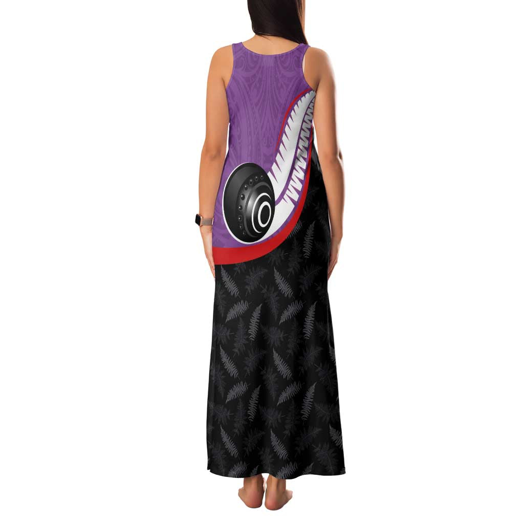 Personalised Aotearoa Lawn Bowls Family Matching Tank Maxi Dress and Hawaiian Shirt Maori and Silver Fern Sporty Style Purple Color LT03 - Polynesian Pride