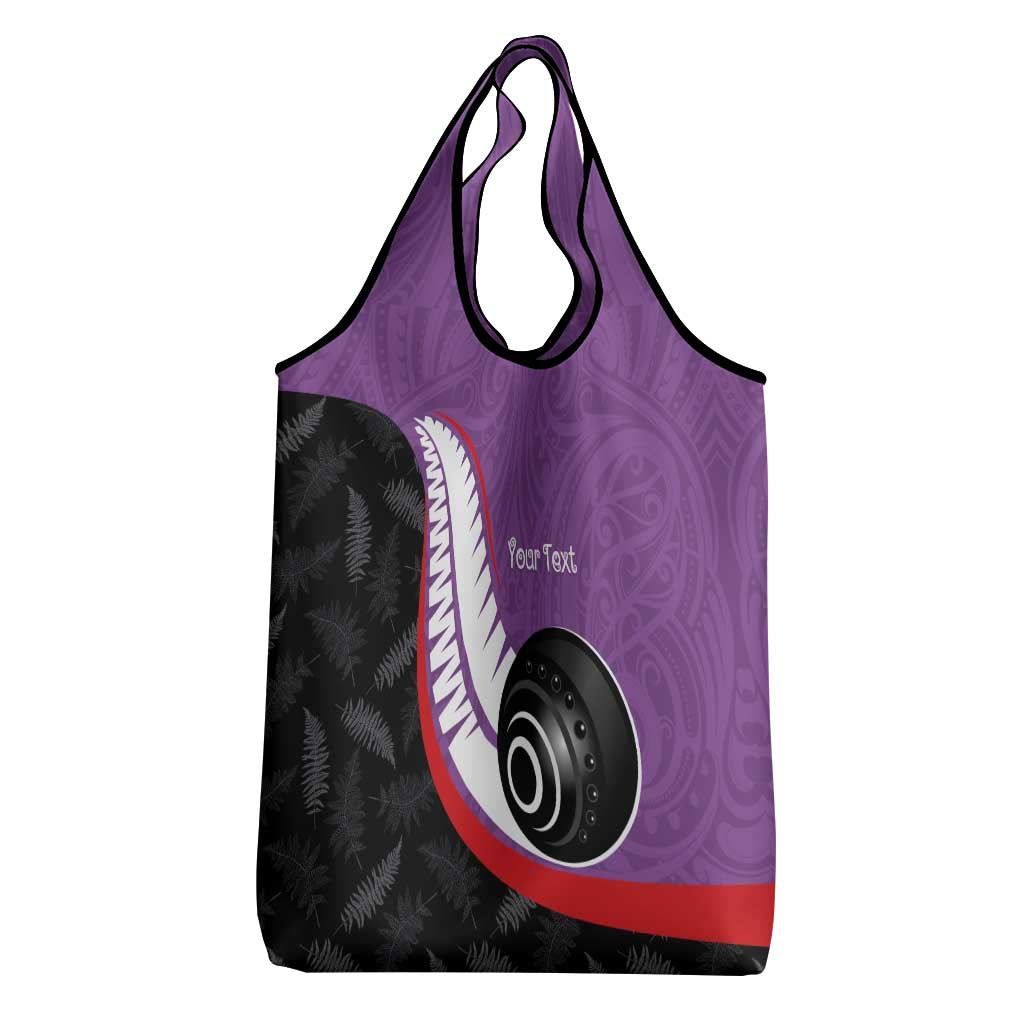 Personalised Aotearoa Lawn Bowls Grocery Bag Maori and Silver Fern Sporty Style Purple Color LT03 - Polynesian Pride