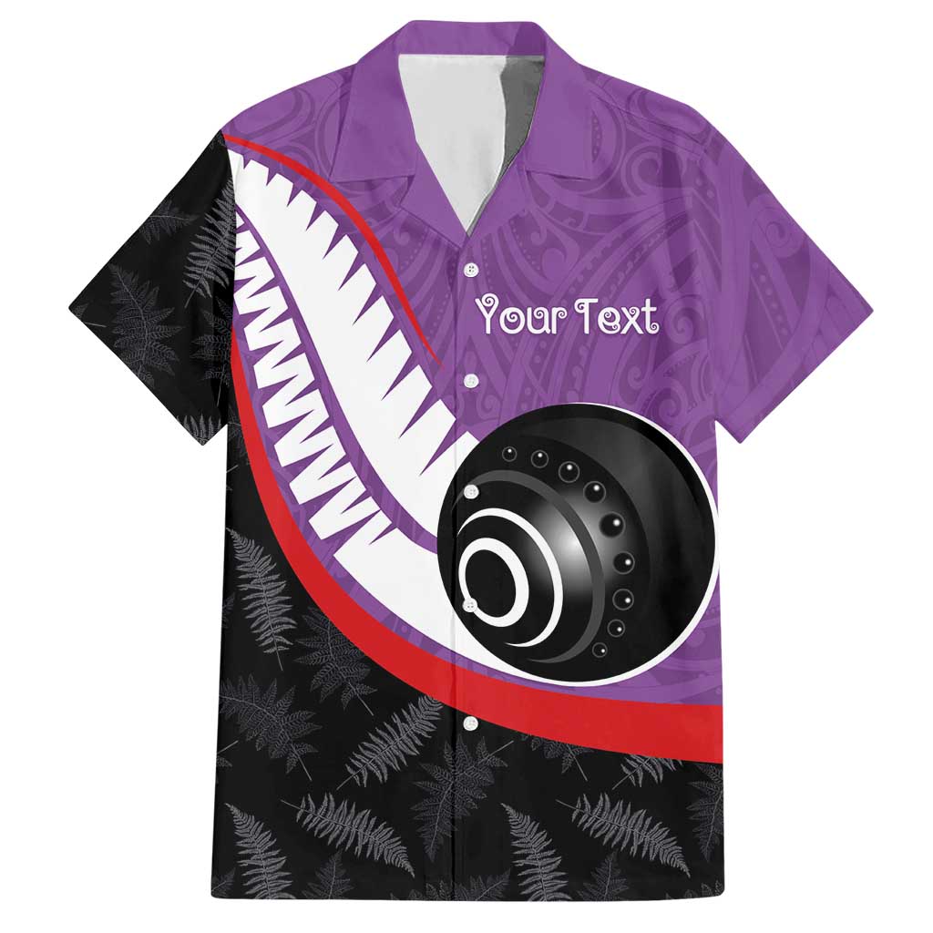 Personalised Aotearoa Lawn Bowls Hawaiian Shirt Maori and Silver Fern Sporty Style Purple Color - Polynesian Pride