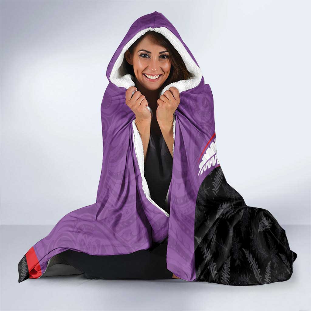 Personalised Aotearoa Lawn Bowls Hooded Blanket Maori and Silver Fern Sporty Style Purple Color LT03 - Polynesian Pride