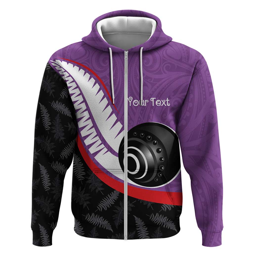Personalised Aotearoa Lawn Bowls Hoodie Maori and Silver Fern Sporty Style Purple Color LT03 Zip Hoodie Purple - Polynesian Pride
