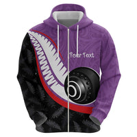Personalised Aotearoa Lawn Bowls Hoodie Maori and Silver Fern Sporty Style Purple Color LT03 - Polynesian Pride