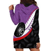 Personalised Aotearoa Lawn Bowls Hoodie Dress Maori and Silver Fern Sporty Style Purple Color LT03 - Polynesian Pride